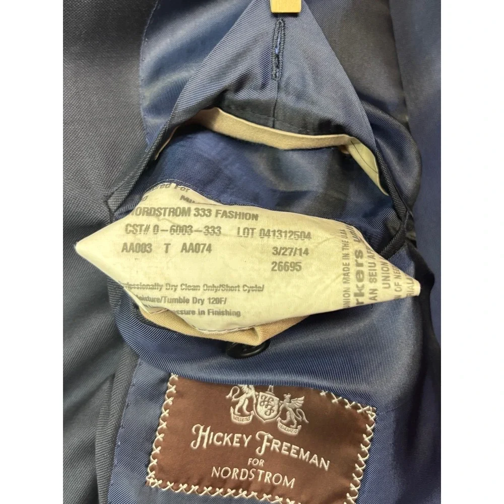 Hickey Freeman 46R 40x32 Navy Blue 2pc Pant Suit All Season Wool Flat Front USA